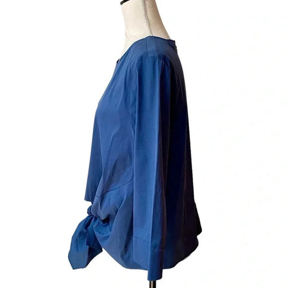 Halogen Blue Tie-Front Top Size Large Petite | 3/4 Sleeve Workwear Blouse - Picture 9 of 14